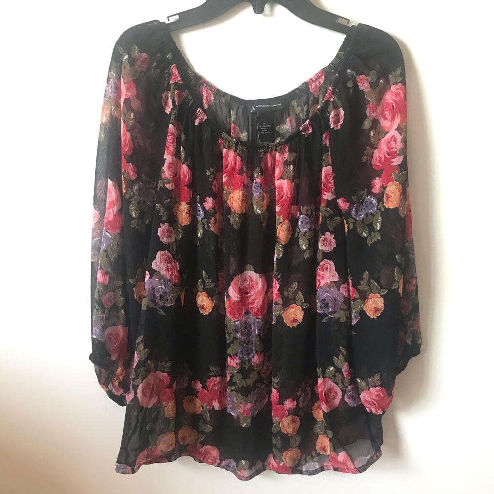 Floral black and pink woman top